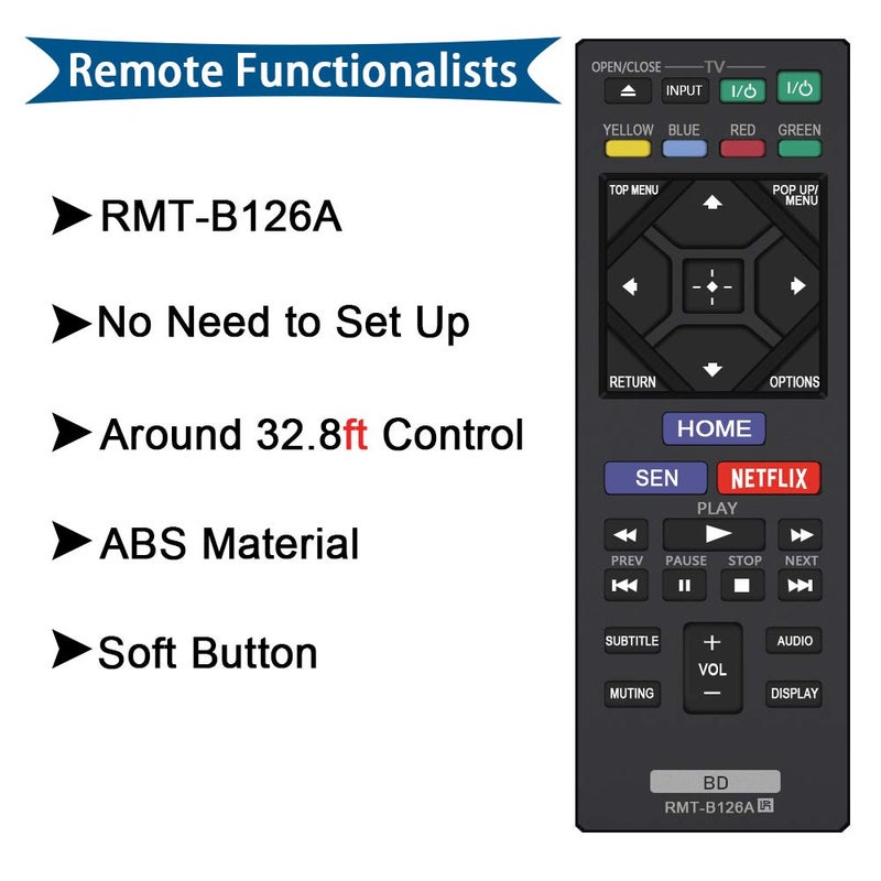 AZMKIMI New RMT-B126A Remote Control Replacement for Sony Blu-Ray Disc DVD Player BDPBX120 BDPBX320 BDPBX520 BDPBX620 BDPS1200 BDPS2100 BDPS2200 BDPS3200 BDPS5200D BDPS6200, sub RMT-VB200U RMT-VB100U - Image 3